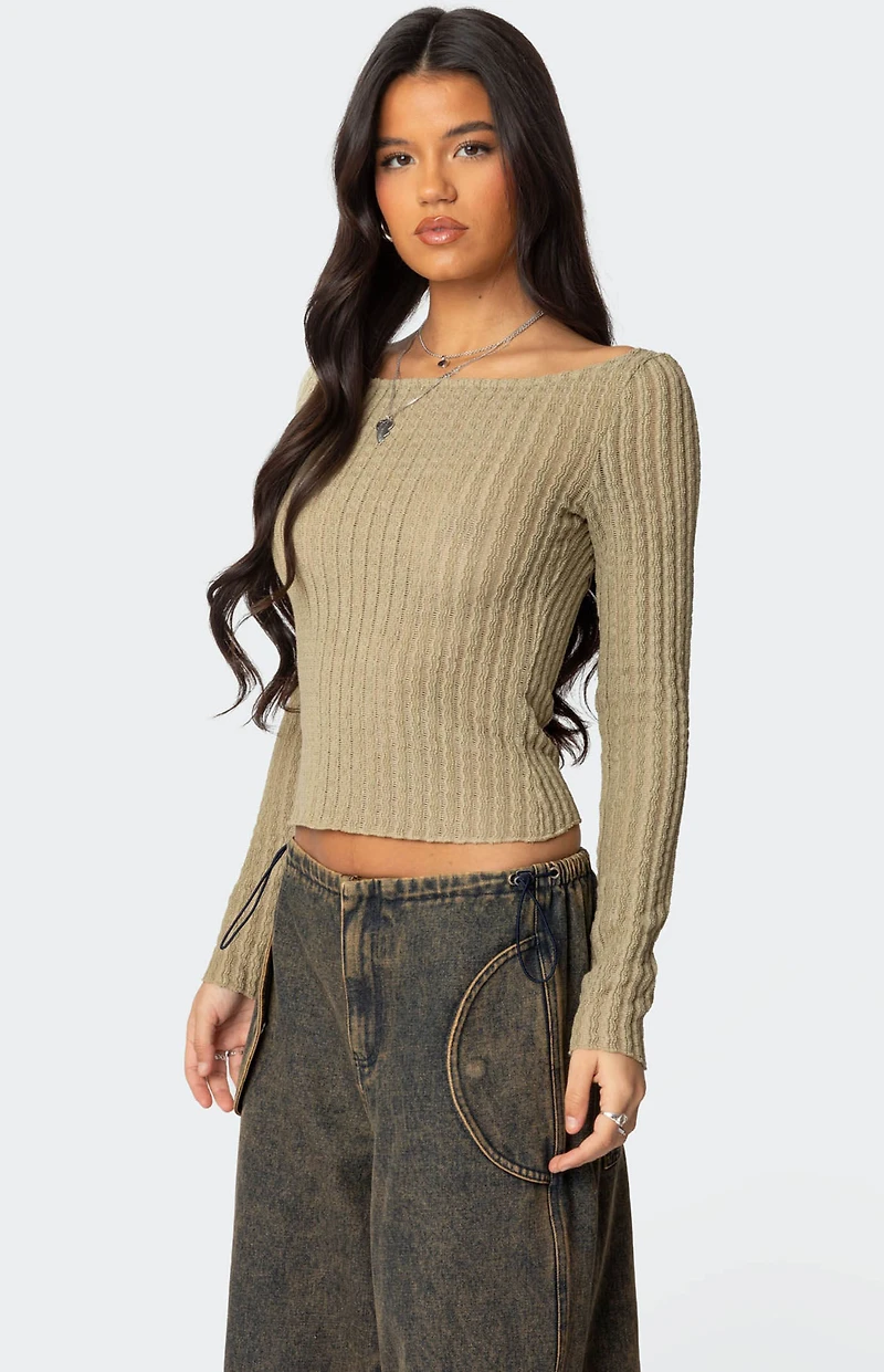 Edikted Textured Sheer Boat Neck Top