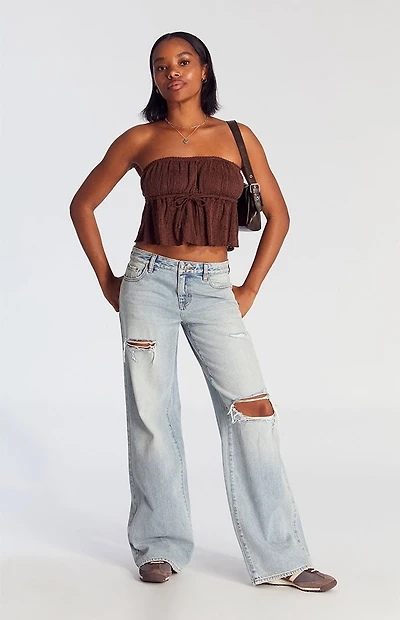 Pacsun Casey Low Rise Baggy Jeans Ripped Light Indigo Wash