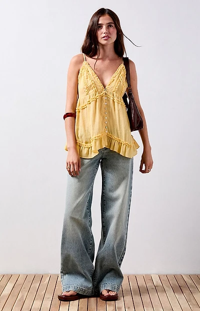 Your Favorite Leila Ruffled Button Babydoll Tank Top