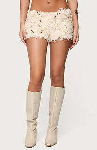 Edikted Faux Feather Sequin Micro Shorts