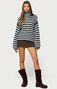 Edikted High Neck Striped Zip Up Sweater