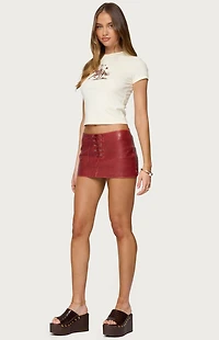 Edikted Lace Up Faux Leather Mini Skort
