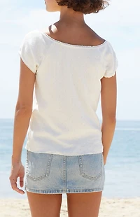 John Galt White Pointelle Short Sleeve Top