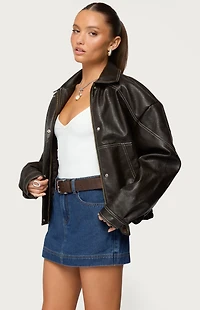 Edikted Jaxson Oversized Faux Leather Bomber Jacket