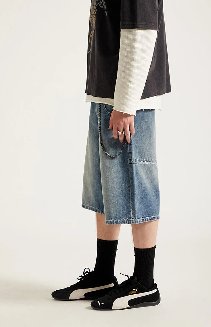 Pacsun Austin Extreme Baggy Denim Shorts Chain Medium Blue
