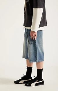 Pacsun Austin Extreme Baggy Denim Shorts Chain Medium Blue