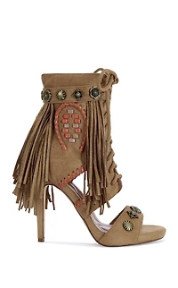 AZALEA WANG Women's Salgado Tan Fringe Stiletto Booties
