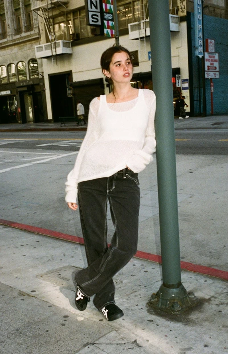 John Galt White Sheer Knit Sweater