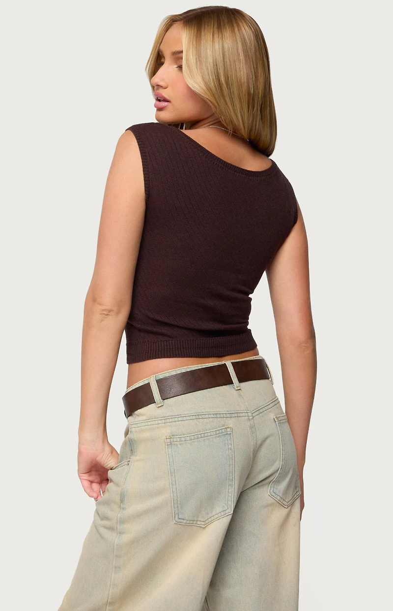 Edikted Jarah Pointelle Knit Boat Neck Top