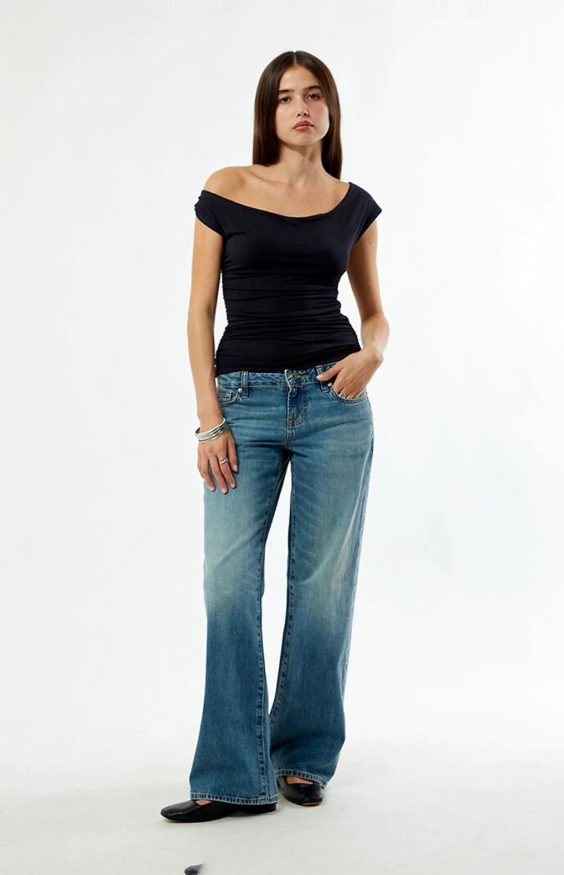 Pacsun Zoe Low Rise Girlfriend Jeans Rhinestone Stud Light Blue