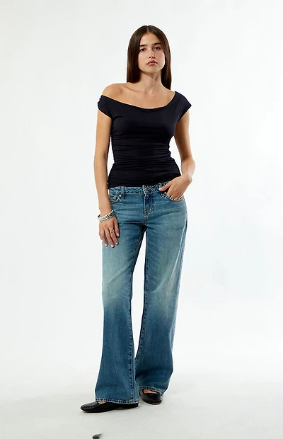 Pacsun Zoe Low Rise Girlfriend Jeans Rhinestone Stud Light Blue