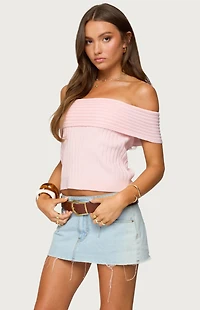 Edikted Blythe Ribbed Knit Fold Over Top