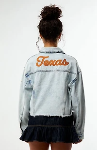 HYPE & VICE Texas Longhorns Frayed Cropped Denim Jacket
