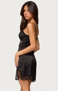 Edikted Asymmetric Lacey Satin Effect Mini Dress