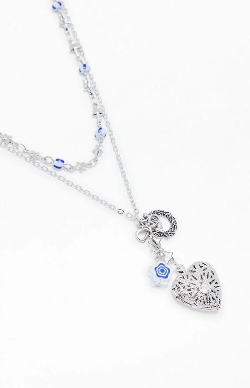 LA Hearts Heart Etched Beaded Layered Necklace