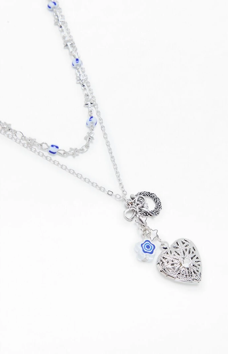 LA Hearts Heart Etched Beaded Layered Necklace