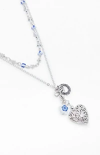 LA Hearts Heart Etched Beaded Layered Necklace