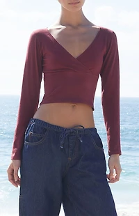 John Galt Burgundy Crossover Long Sleeve Top