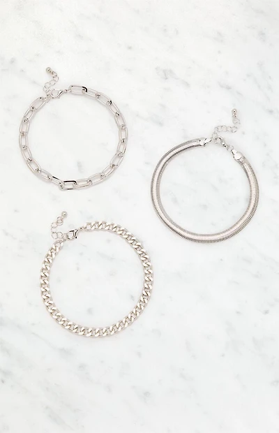 LA Hearts 3 Pack Metal Chain Bracelets