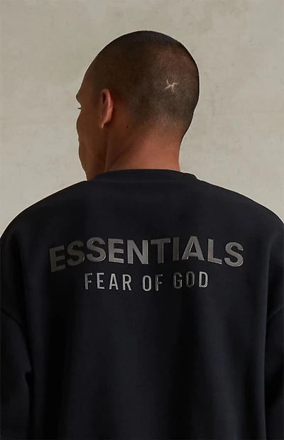 Fear of God ESSENTIALS Jet Black Classic Fleece Crew Neck Sweatshirt