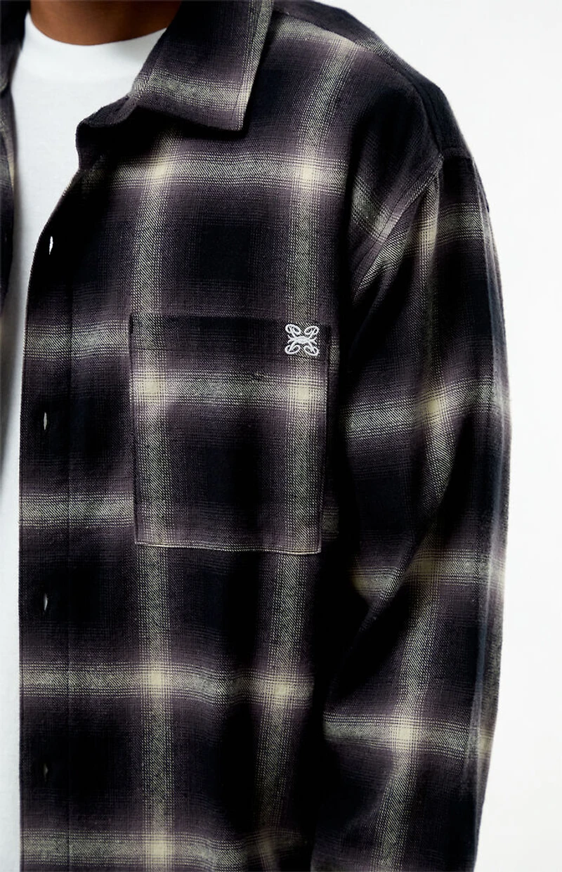 Pacsun Black & Purple Plaid Long Sleeve Flannel Shirt