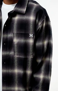 Pacsun Black & Purple Plaid Long Sleeve Flannel Shirt