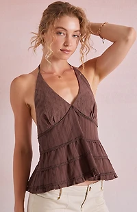 Beverly and Beck Josie Eyelet Halter Tank Top