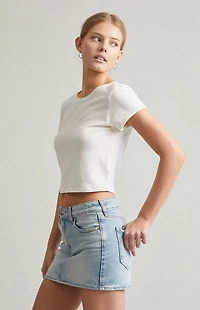 Pacsun Bella Stretch Light Indigo Mid Rise Denim Mini Skirt