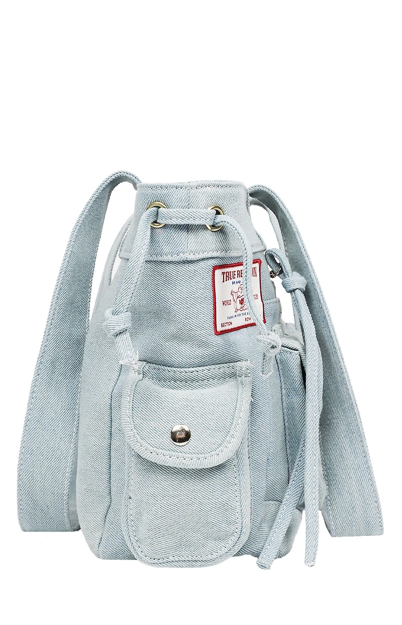 True Religion Blue Denim Multi Patch Tote Bag