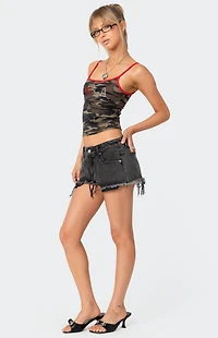 Edikted Exposed Pockets Low Rise Denim Shorts