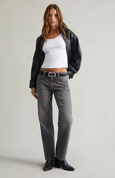 Pacsun Jordyn Low Rise Straight Leg Jeans Contrast Stitch Gray