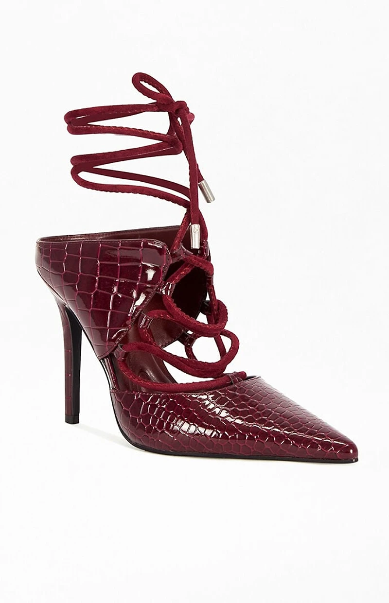AZALEA WANG Women's Ramona Burgundy Croc Stiletto Pumps