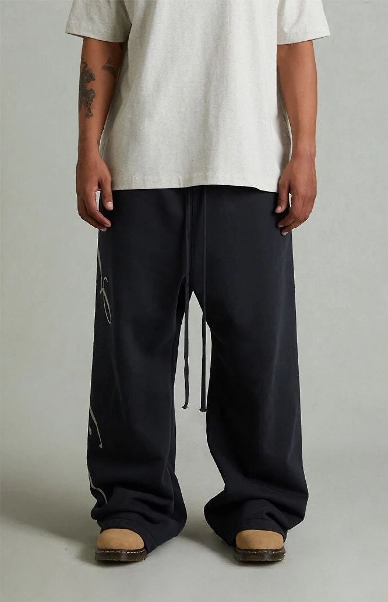 Fear of God ESSENTIALS Vintage Black Script Logo Lounge Fleece Baggy Sweatpants