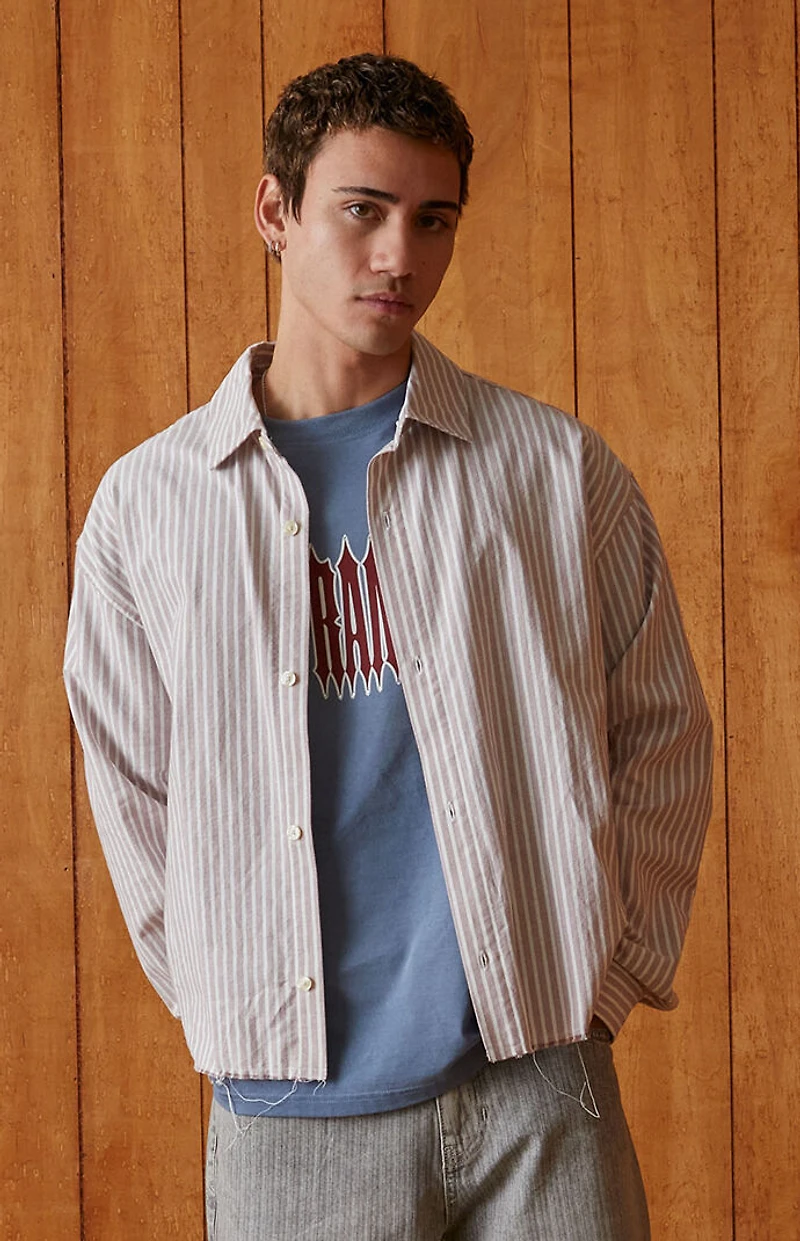 Pacsun Notice Striped Button Down Cropped Long Sleeve Shirt