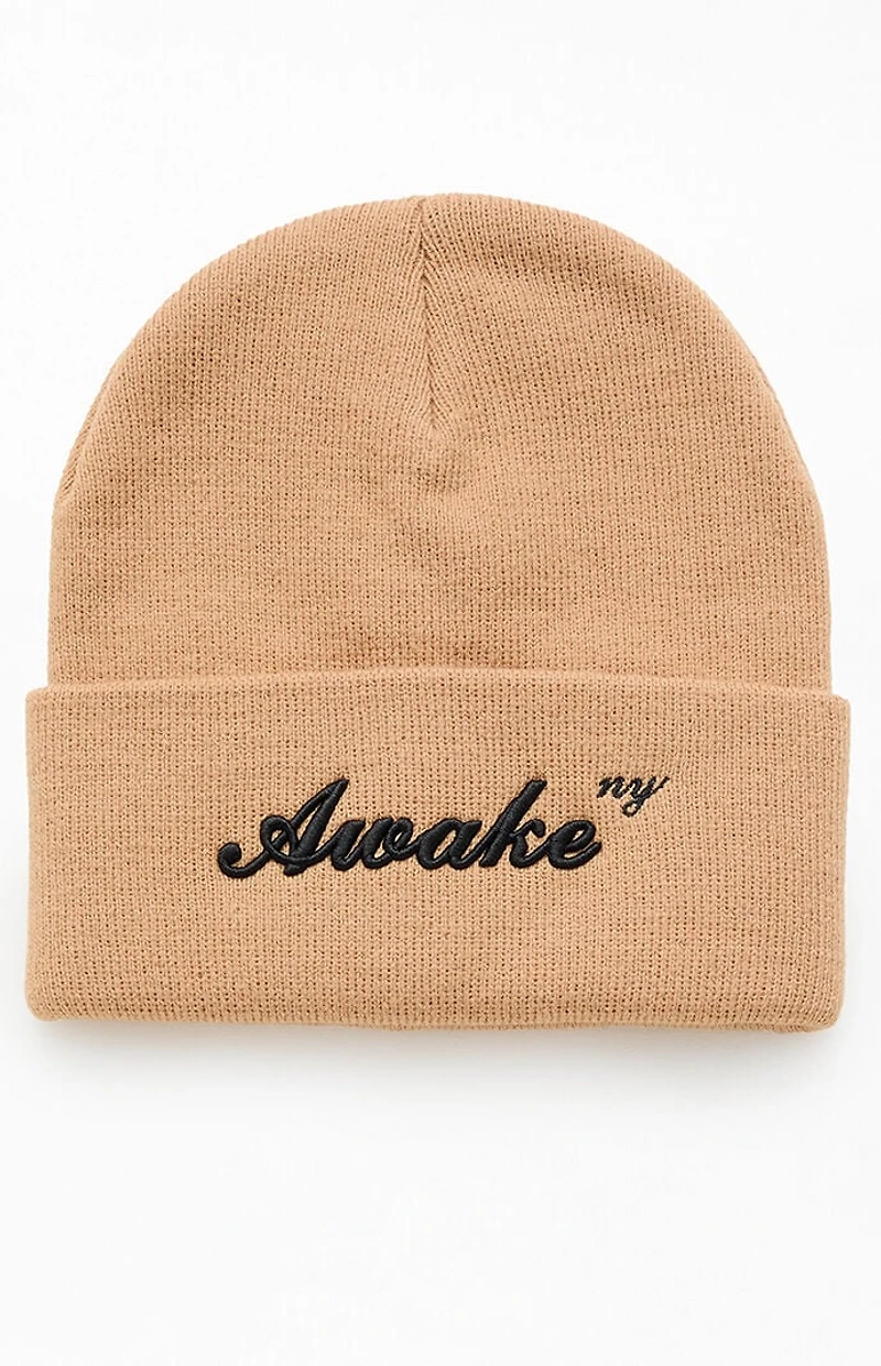 Awake NY Tan Script Logo Beanie