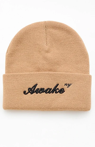 Awake NY Tan Script Logo Beanie