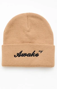 Awake NY Tan Script Logo Beanie