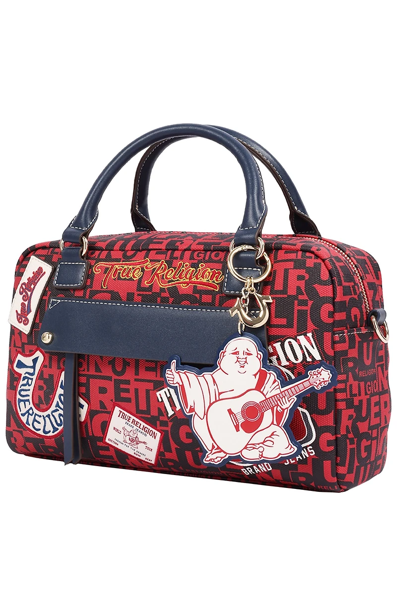 True Religion Red Multi Patch Graphic Satchel Bag