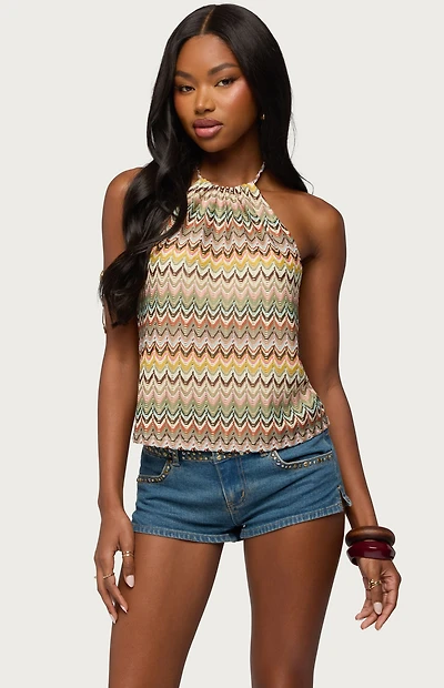 Edikted Kelsie Zigzag Crochet Halter Top