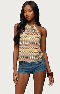 Edikted Kelsie Zigzag Crochet Halter Top