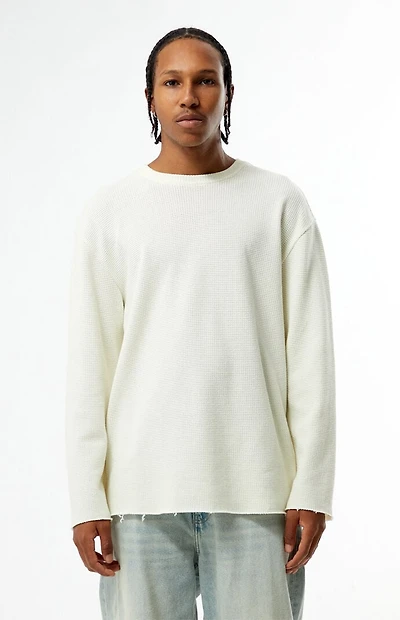 Pacsun Cream Basic Waffle Knit Long Sleeve Shirt