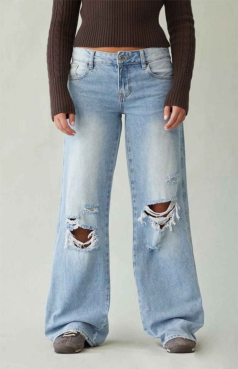 Pacsun Casey Low Rise Baggy Jeans Ripped Knees Medium Indigo