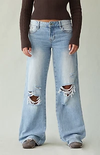 Pacsun Casey Low Rise Baggy Jeans Ripped Knees Medium Indigo