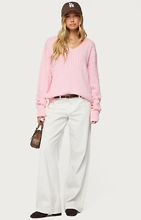 Edikted Polly V Neck Cable Knit Sweater