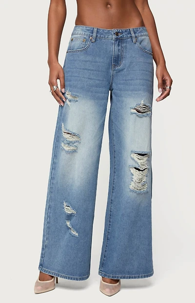 Edikted Frye Distressed Low Rise Baggy Jeans