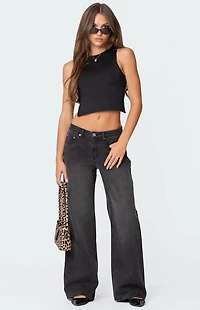 Edikted 1980 Leopard Patch Low Rise Jeans