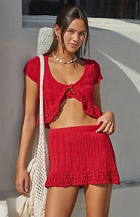 Beverly and Beck Elenah Crochet Drop Waist Mini Skirt