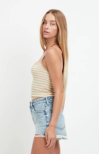 Pacsun Ivy High Waisted Festival Jean Shorts Frayed Light Blue