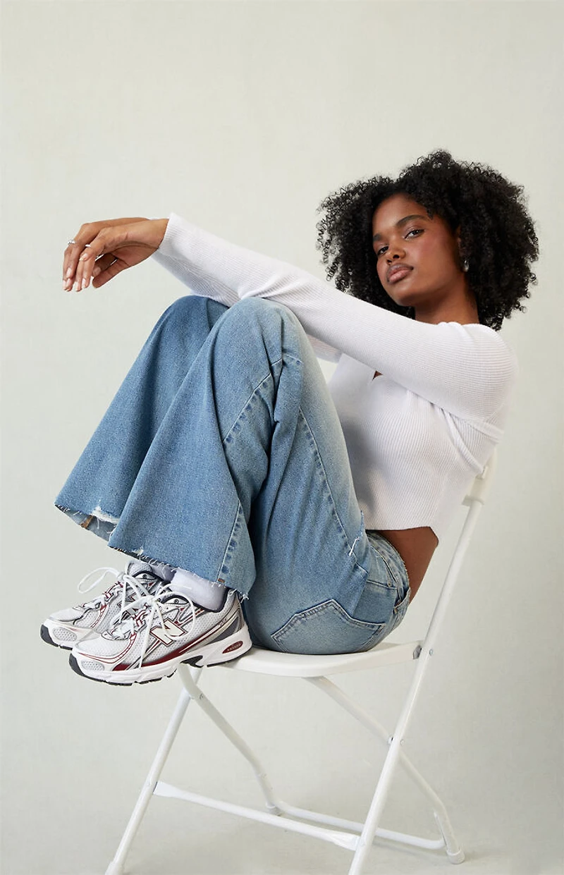 Pacsun Casey Low Rise Baggy Jeans Ripped Raw Cut Medium Blue