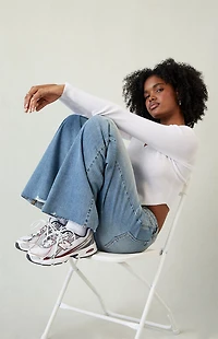 Pacsun Casey Low Rise Baggy Jeans Ripped Raw Cut Medium Blue